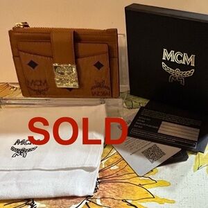 MCM Cognac Patricia Visetos Card  Case